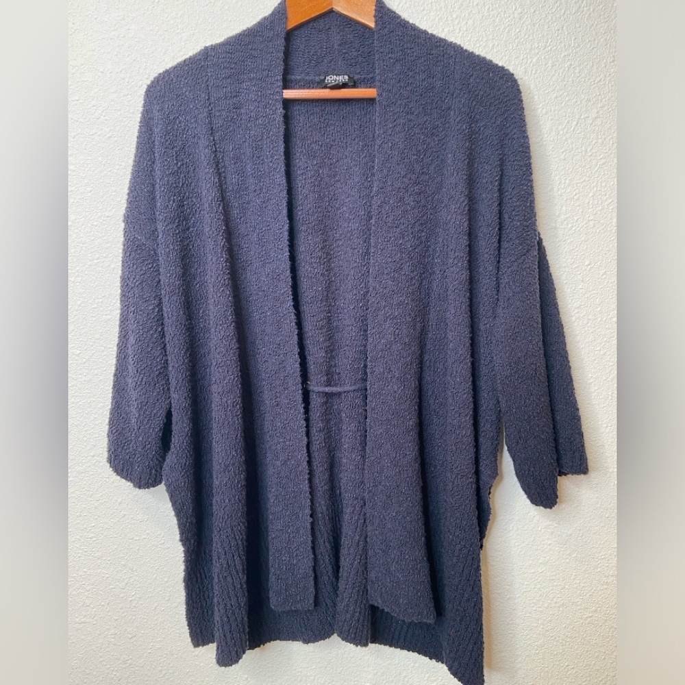 Jones New York Open Front Cardigan Sweater Navy With Tie In Back 3/4 Sleeves